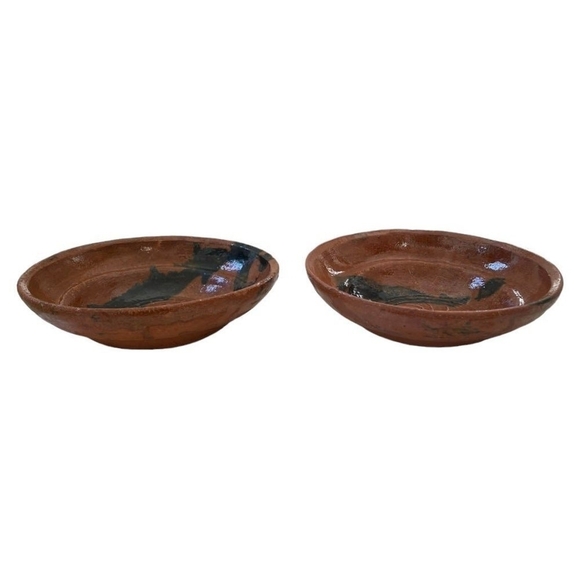 Vintage Mexican Pottery Brown Clay Bowl Set Chips Plate Rustic Farmhouse Platter - Picture 2 of 5